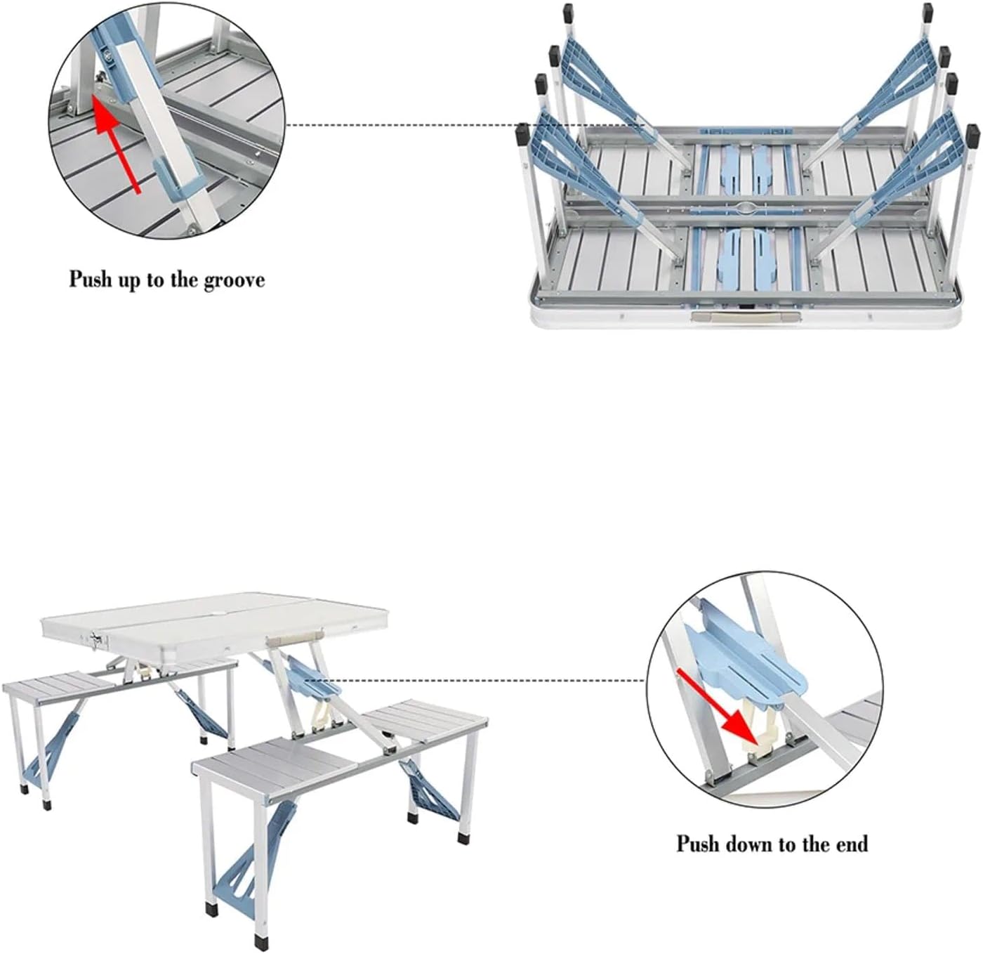 4.4FT Portable Folding Picnic Table with Seats, Lightweight Aluminum Camping Table with Umbrella Hole & Carry Handle, 265lbs Capacity Foldable Suitcase Tables for RV, Outdoor, Tailgating(White)