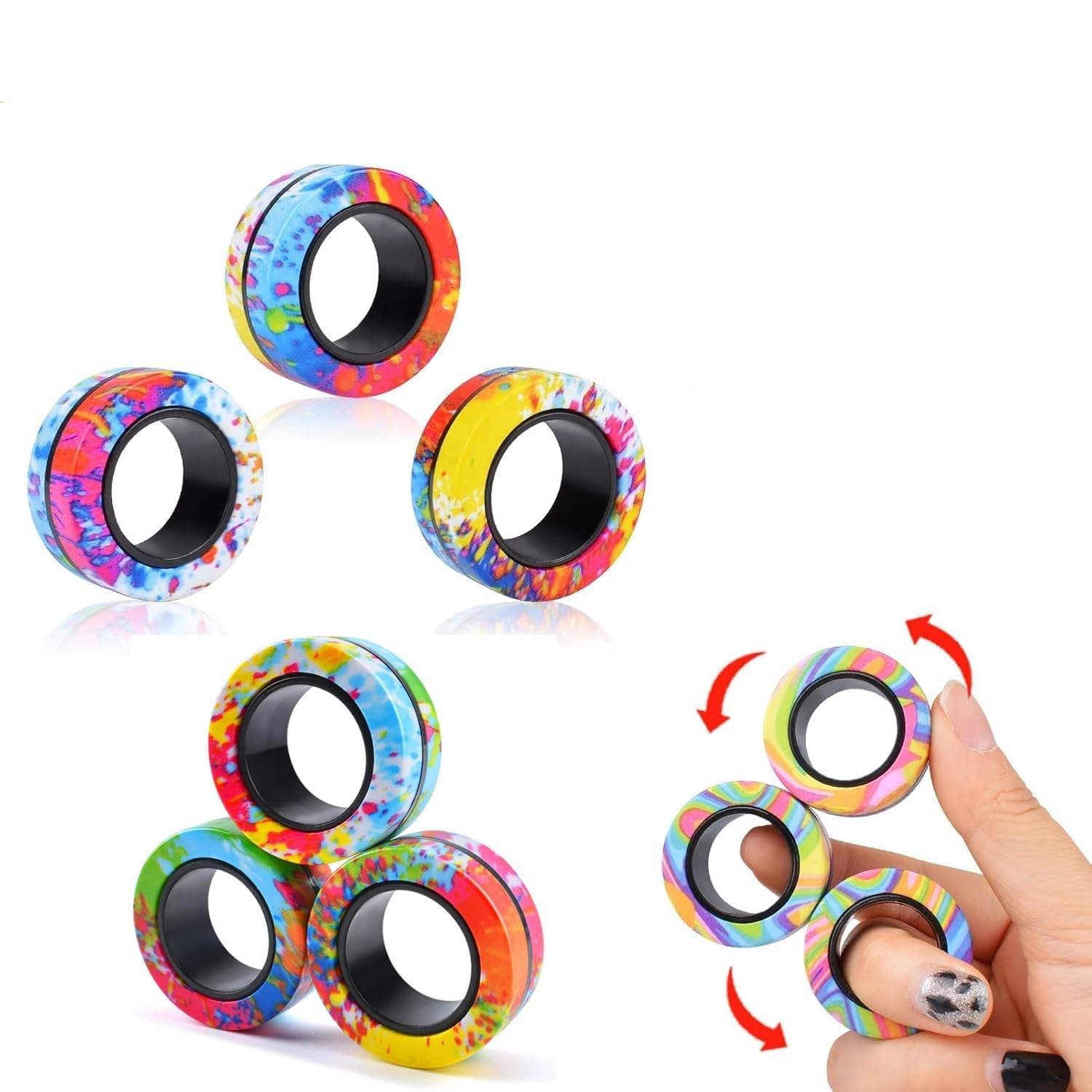 ZUBAT Magnetic Rings Fidget Toy Set, Magnetic Fidget Toys Adults Fidget Spinner Rings for Relief, Gifts for 8+ Year Old Teen Boy Girl (Pack of 2)