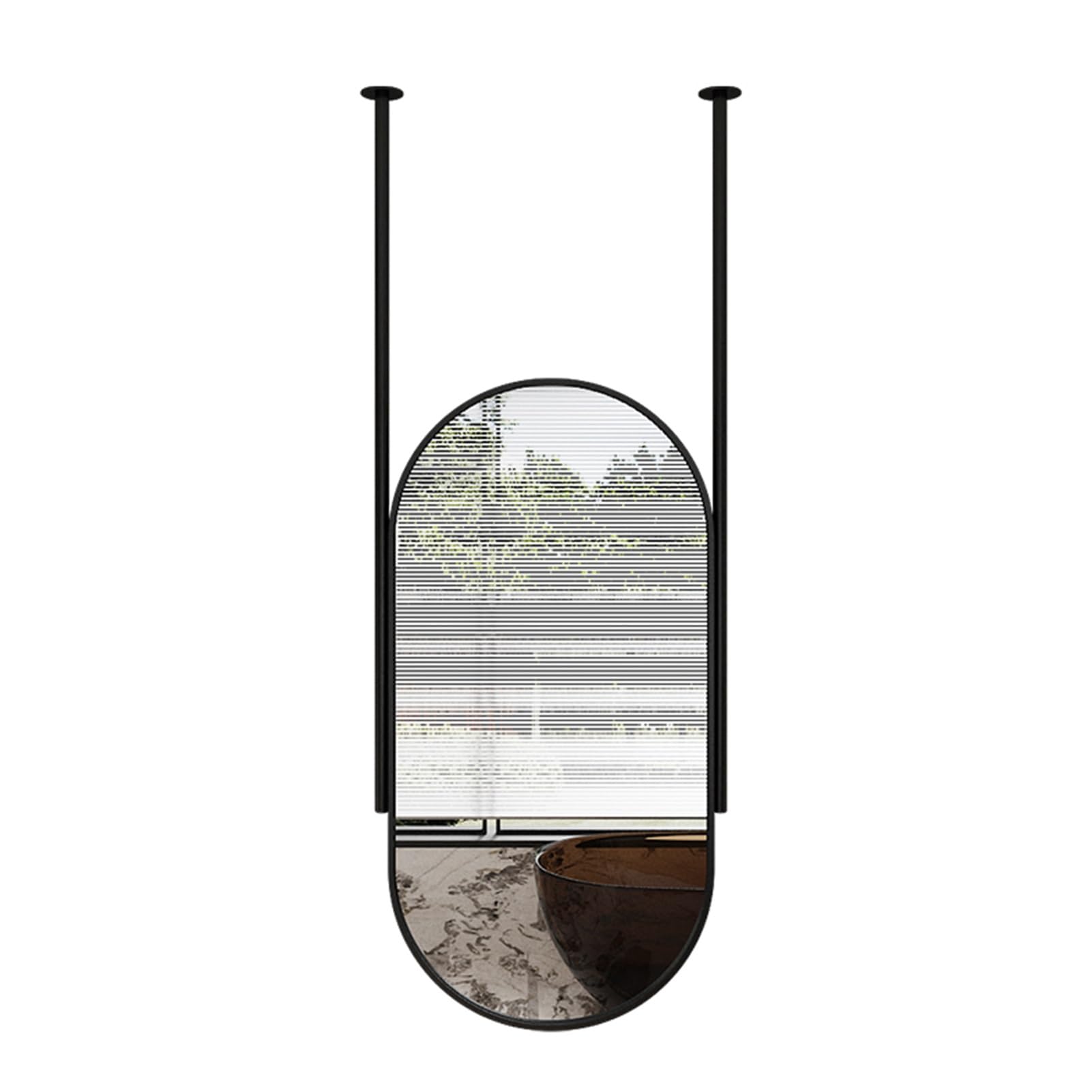 IvyLoutish Oval Ceiling-Mounted Floating Mirror with Metal Frame – Vanity Shaving & Makeup for Home/Hotel, Black 50x80cm
