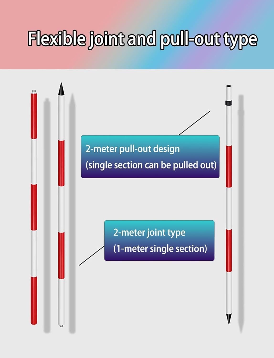 Cinta métrica Ligera Marcado de Aluminio Poste de la encuesta for examinar el mapeo de Tierras de construcción de medición de Profundidad | 500cm/16.4 ft
