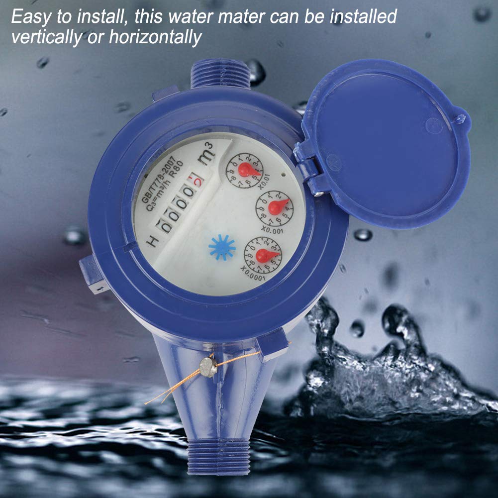 Water Meter,Water Meter, Wet cold Water meter DN15 Garden Home Plastic Cold Water Meter Single Water Wet Table Measuring Tool