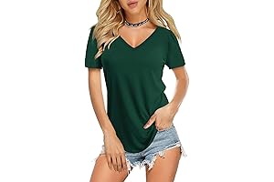 Women's Emerald Green V-Neck Curved Hem T-Shirt