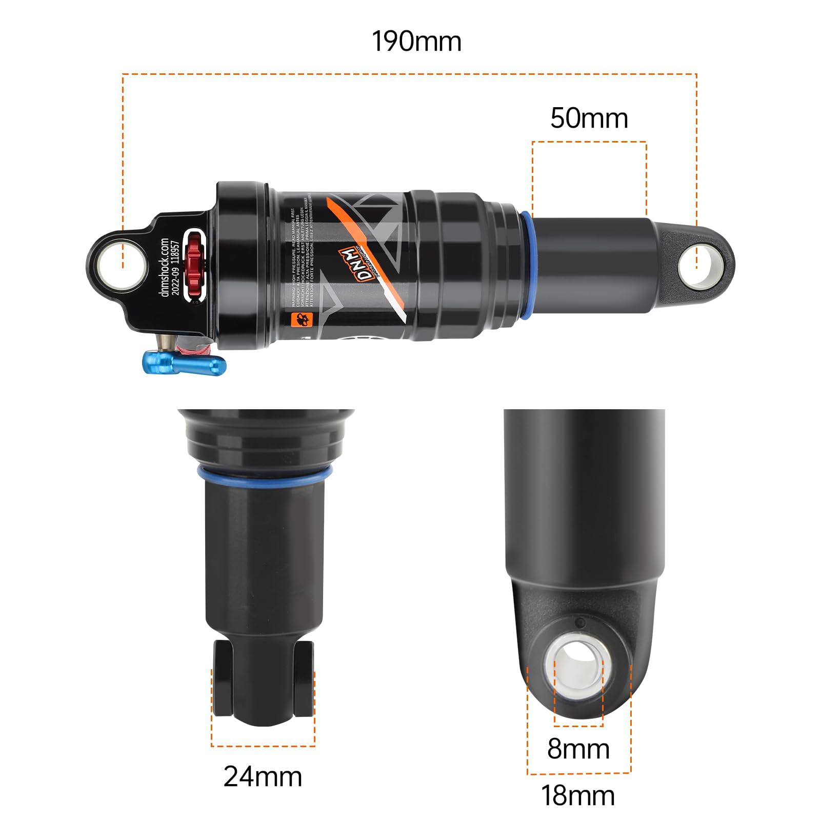 Ammortizzatore posteriore per bici Mountain Air Ammortizzatore posteriore con Lockout165 mm 190 mm 200 mm MTB Sospensione bicicletta (190 mm) Bicicletta e parti