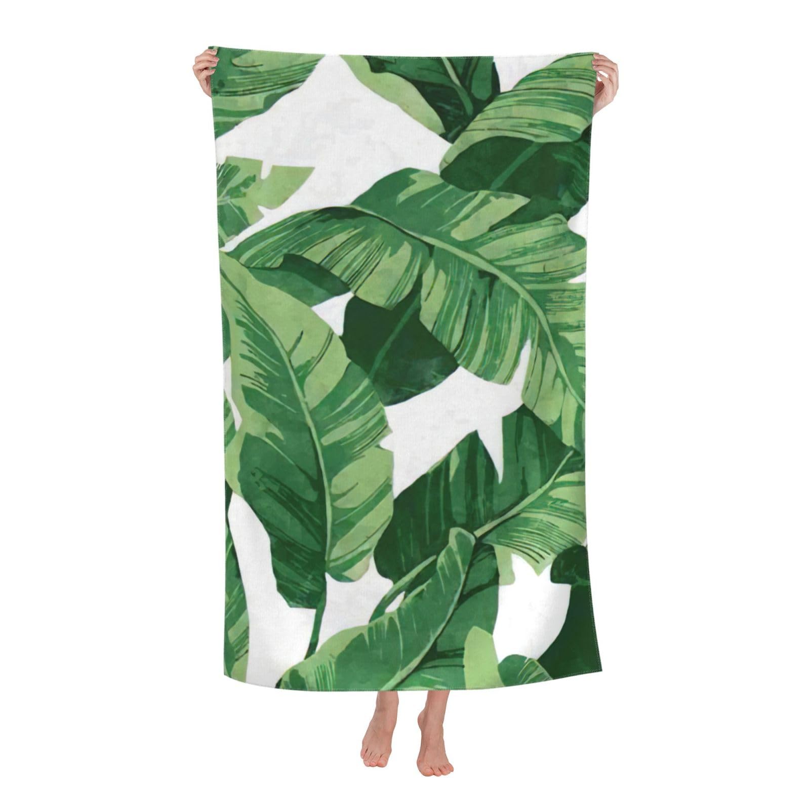 NImongt Cute Green Palm Leaves Print Oversized Adult Beach Towel For Travel Weekend Getaways Festivals Camping Trips