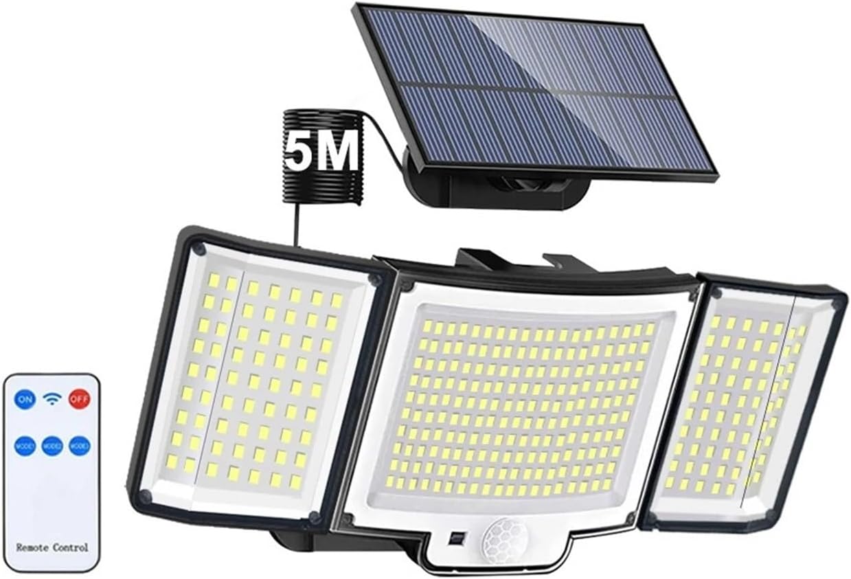 ソーラー街灯、 328 LED 屋外ソーラーライト 超高輝度 3モード 投光器 IP65 防水壁ランプ リモコン付き 庭 ガーデン用