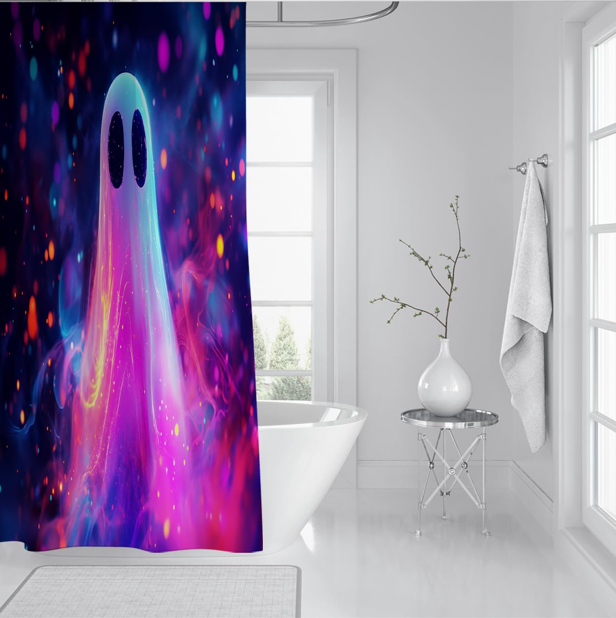 Fantazyjne Halloween Zasłony Prysznicowe Przerażające Duchy Nadruk Zmywalne Zasłony Prysznicowe Festiwal Temat Wystrój Domu Wanna Łazienka Zasłona Z Haczykami 180x200cm