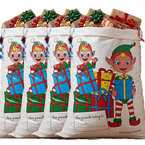 Image of Christmas Concepts® Pack Of 4-750mm (30") Plastic Giant Santa Sacks - Christmas Stockings (Elf)