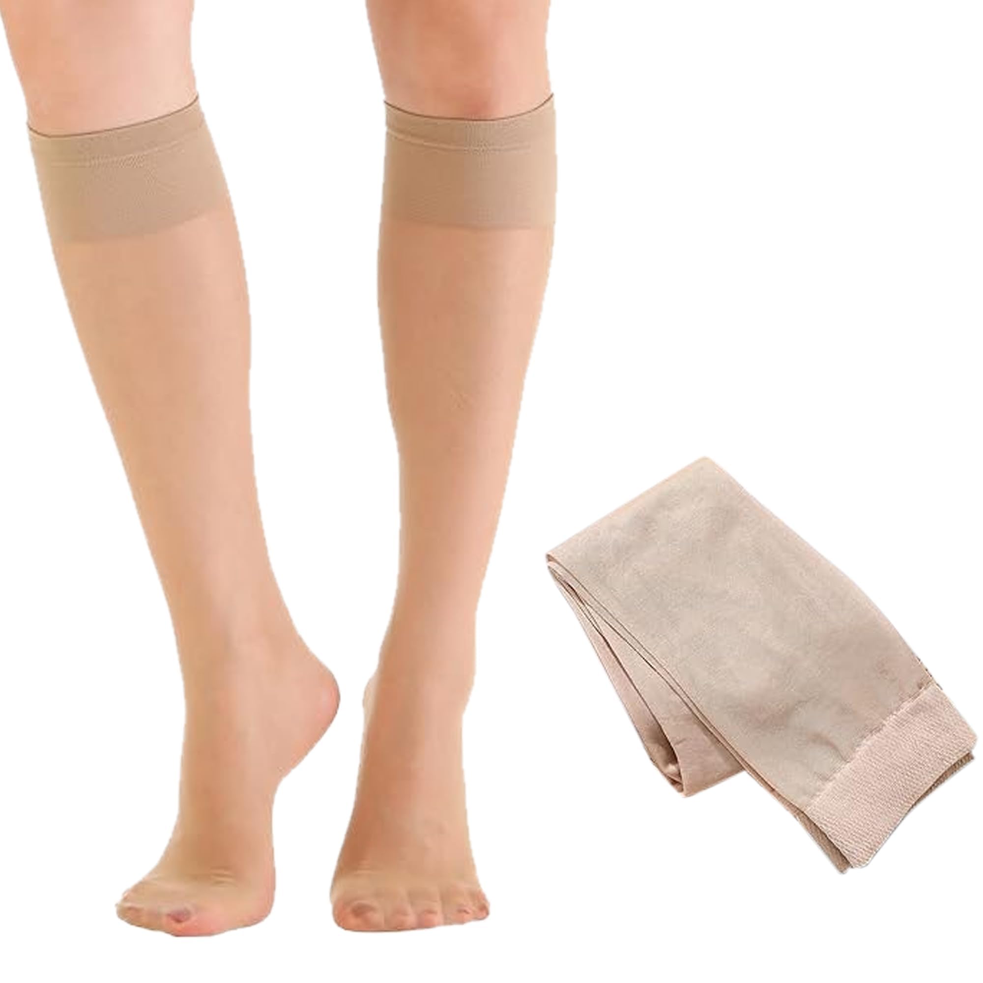 1 Pair Skin Color Knee High Stockings for Girls and Women | Ultra Stretchable Sheer Lightweight Stockings for Formal Office Travel and Airplane Use-image-35