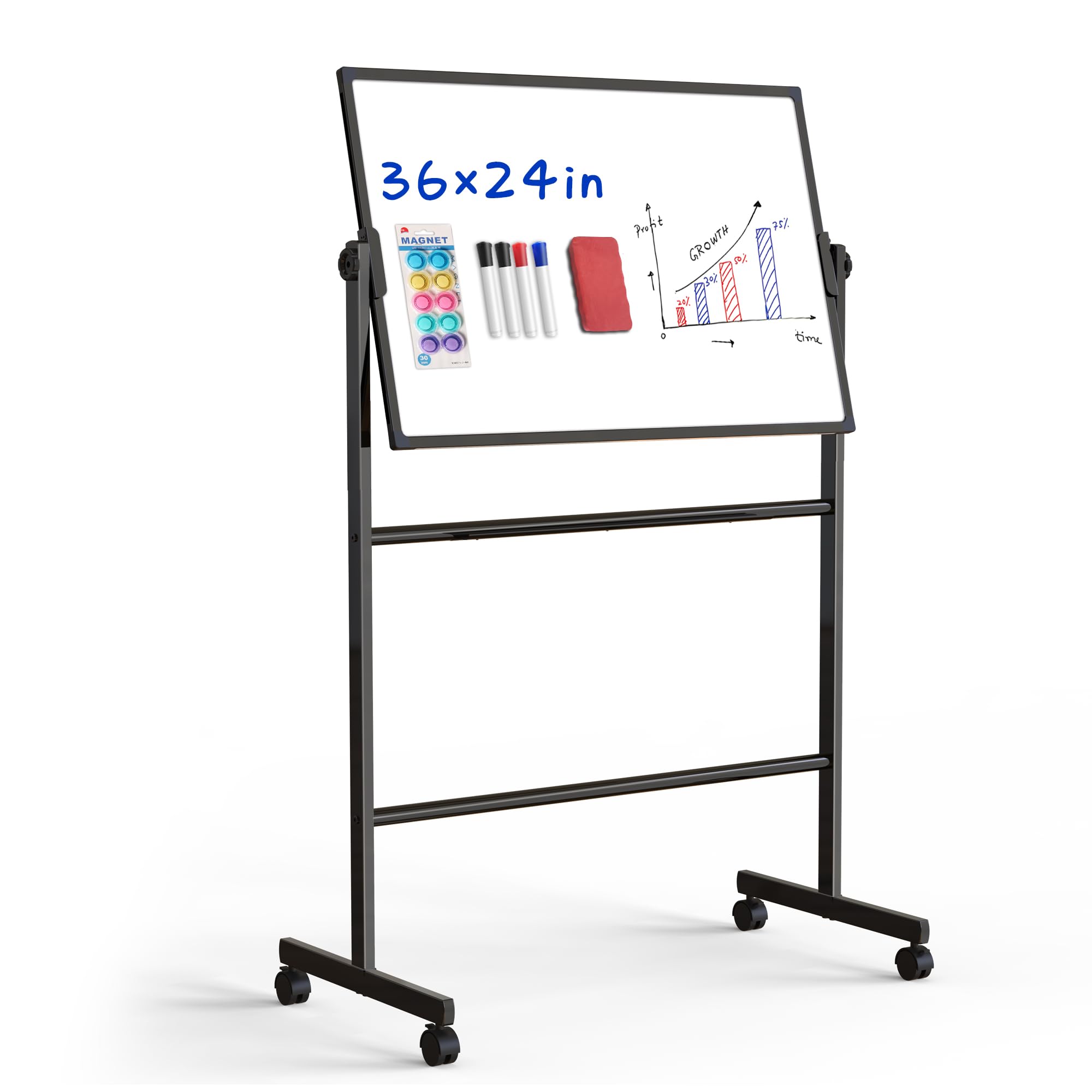 Photo 1 of Double-Sided Rolling Whiteboard/w Height Adjustable,Mifuro 36 x 24 Large Portable Dry Erase Board with Stand and Wheels for Home, Office,Classroom &School, Black Black Size-36 x 24 inches
