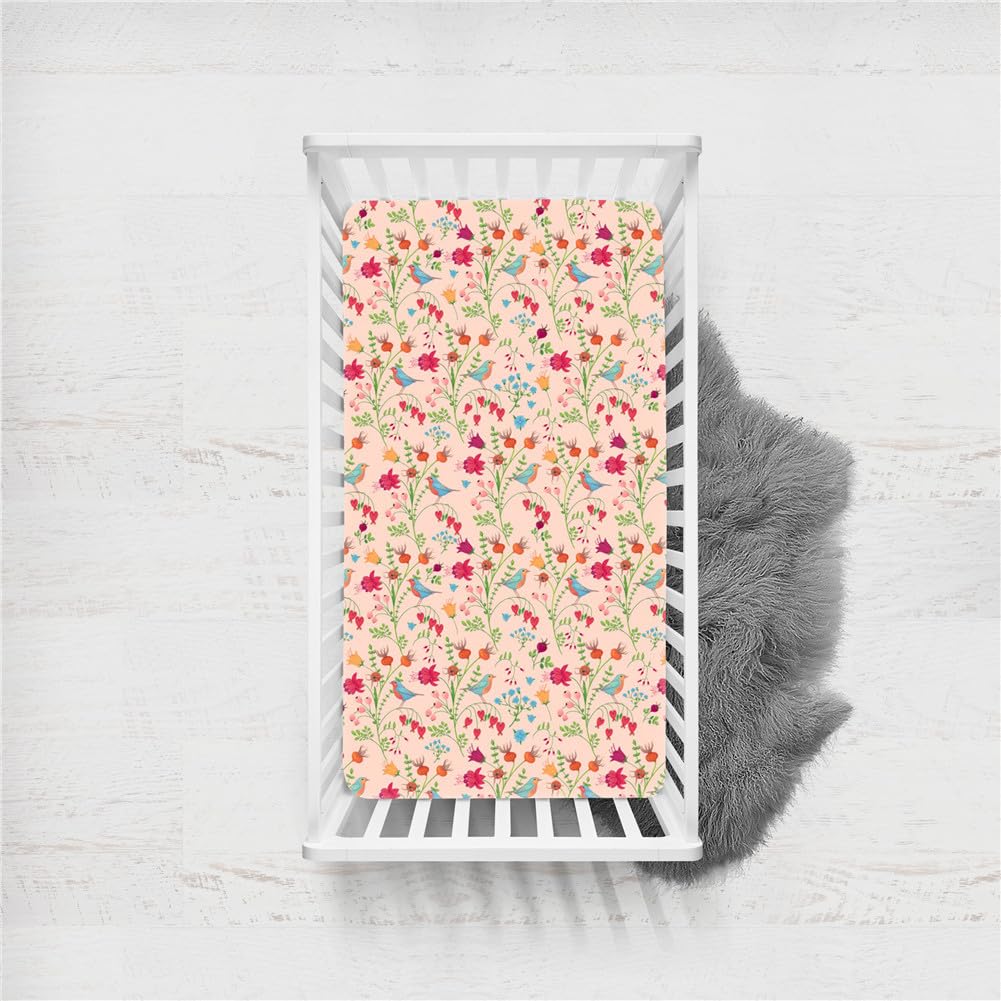 Odot Cot Bed Sheets, Bedside Cribs Fitted Sheets for Boys and Girls, Baby Bed Sheets Cot Bed Mattress Protector, Bassinet Sheets, Easy Care Soft and Dureable (95x65cm,Floral A)