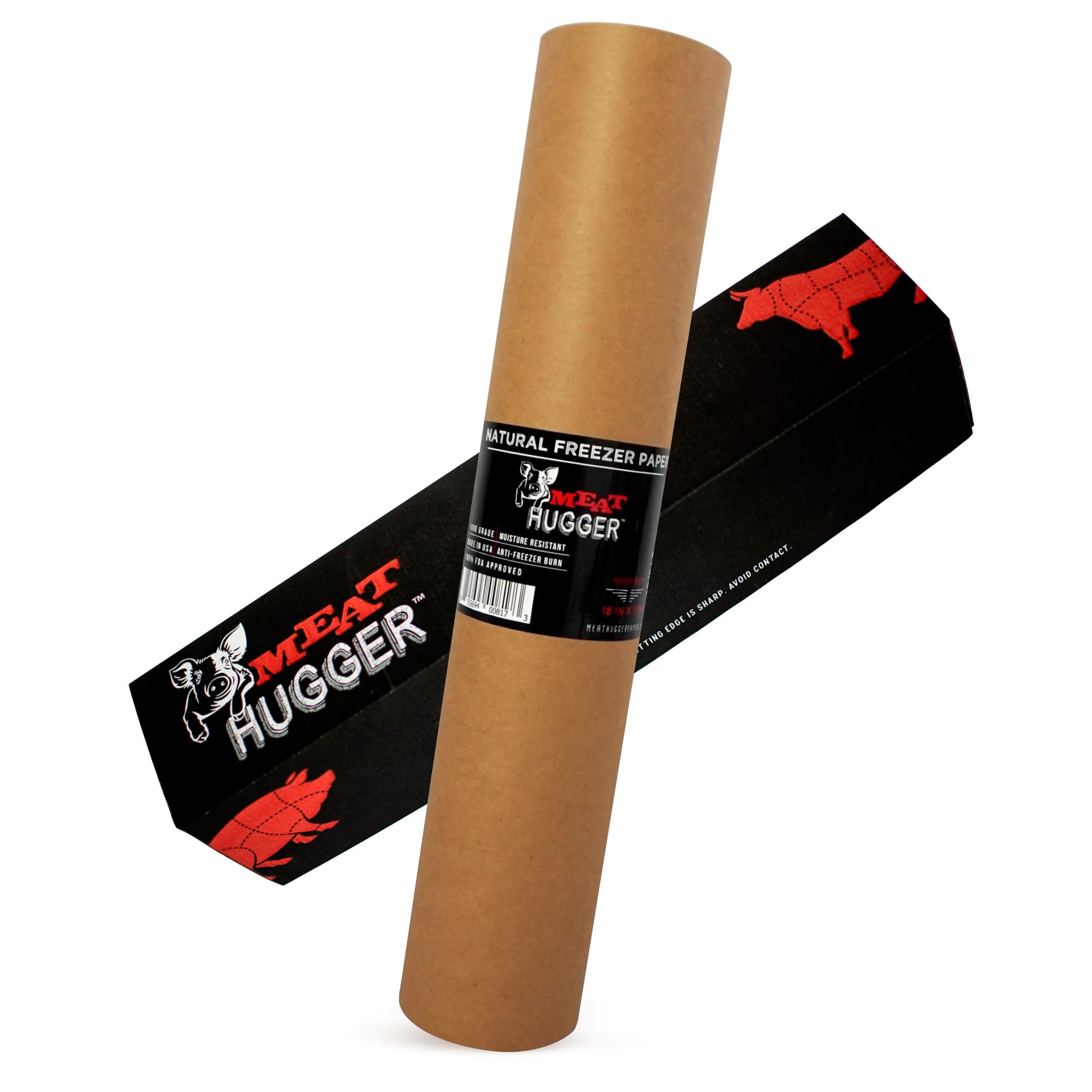 Meat Hugger Natural Freezer Paper Dispenser Roll - Poly Coated Moisture Resistant Freezer Paper for Meat Wrapping - Freezer Burn Resistant - 17.25 inch by 175 feet