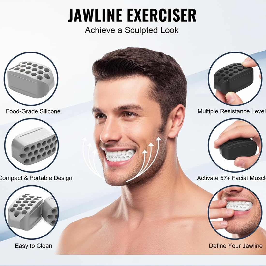 Jaw Trainer 6 Pièces Silicone Hommes Femmes Musculation Machoire Double Menton