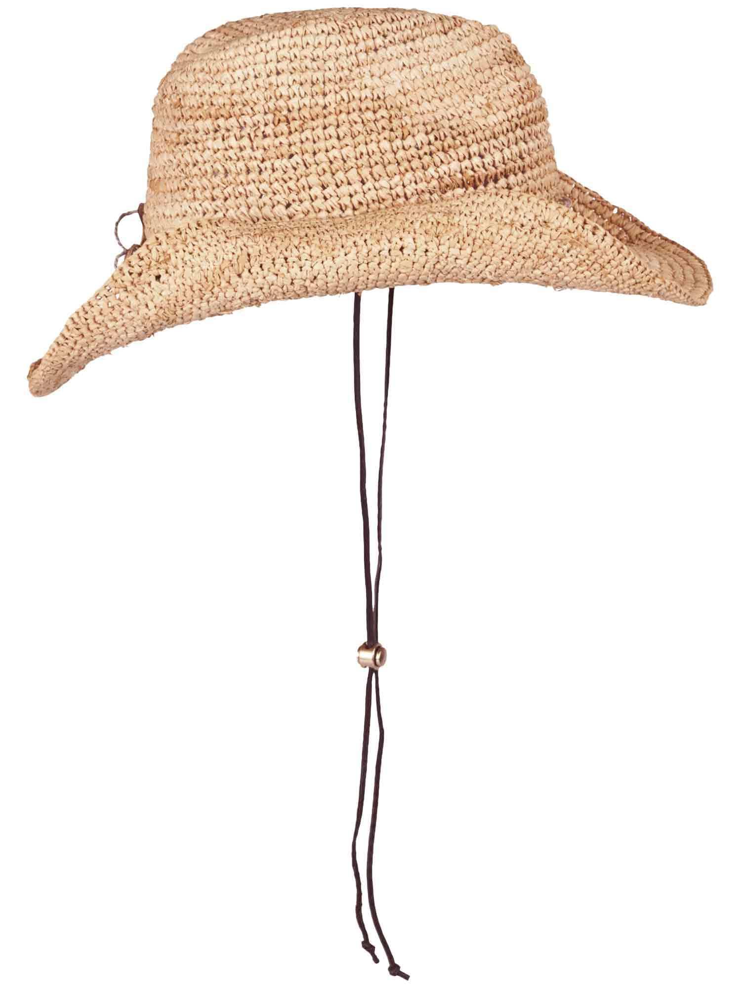 LOEVENICH formbarer Raffia Damen Cowboy Hut mit Kinnband aus veganem Leder in One Size White Pepper