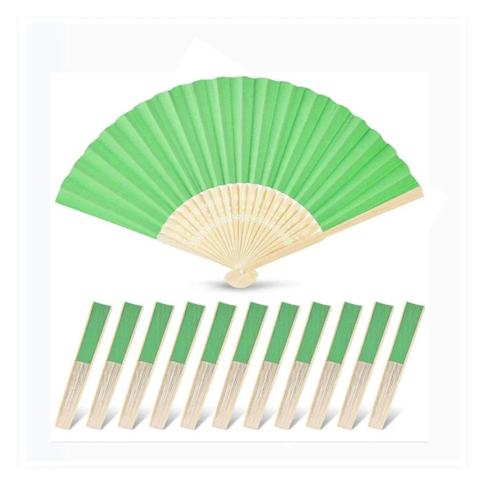 Abanicos plegables hechos a mano, 12 abanicos de papel plegables de mano para decoración de bodas y fiestas (verde)