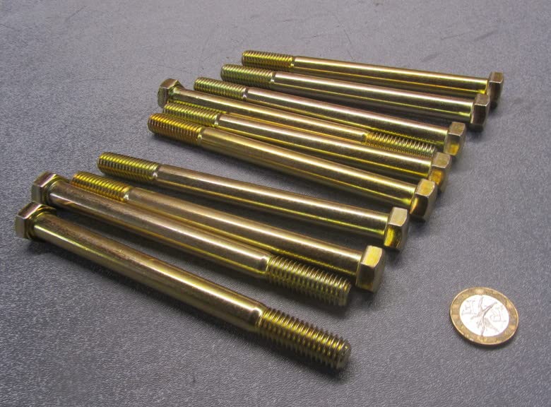 Grade 8 Zinc Yellow Steel Bolts RH PT 7/16"-14 x 5.50 Length 10 pcs