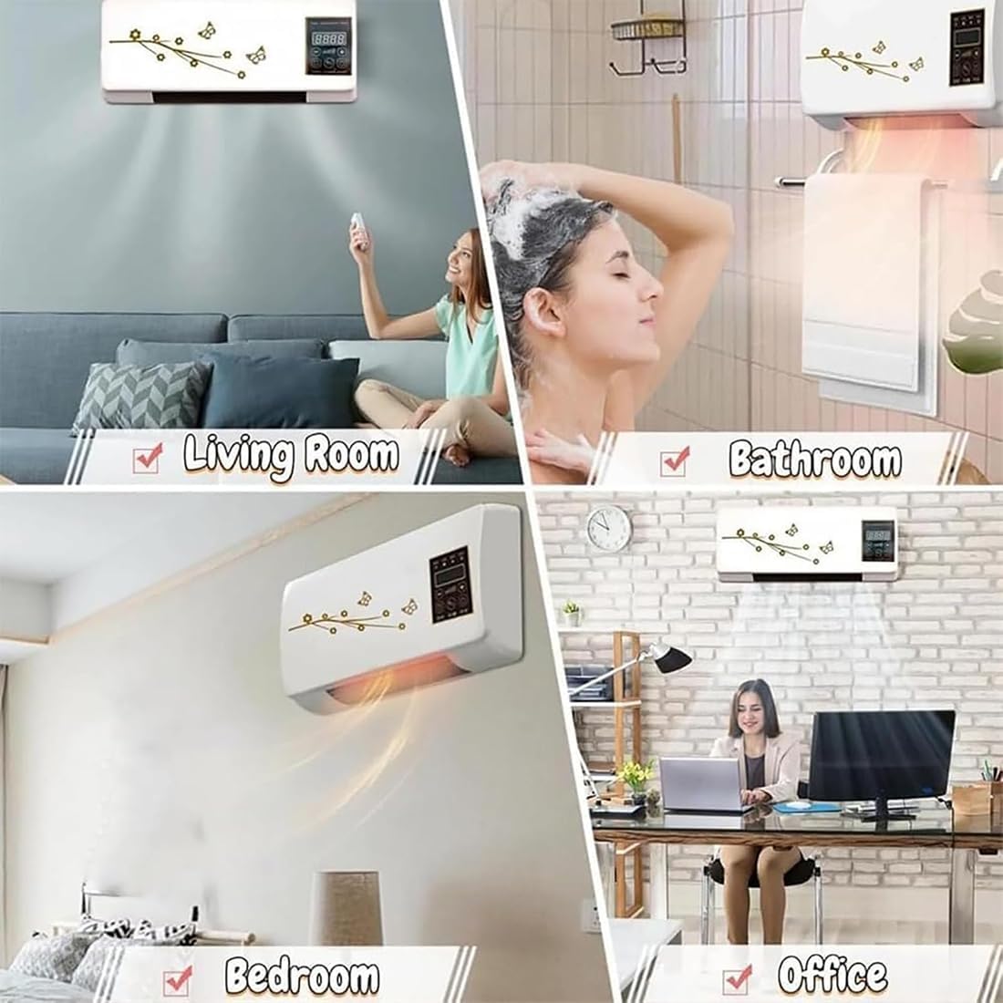 Ventilador de Pared Silencioso, Nuevo Ventilador Calefactor Gobi con Función de Ventilación, Aire Acondicionado Portátil, Control Remoto y Temporizador(sin Función de Refrigeración) Para Golden-flower