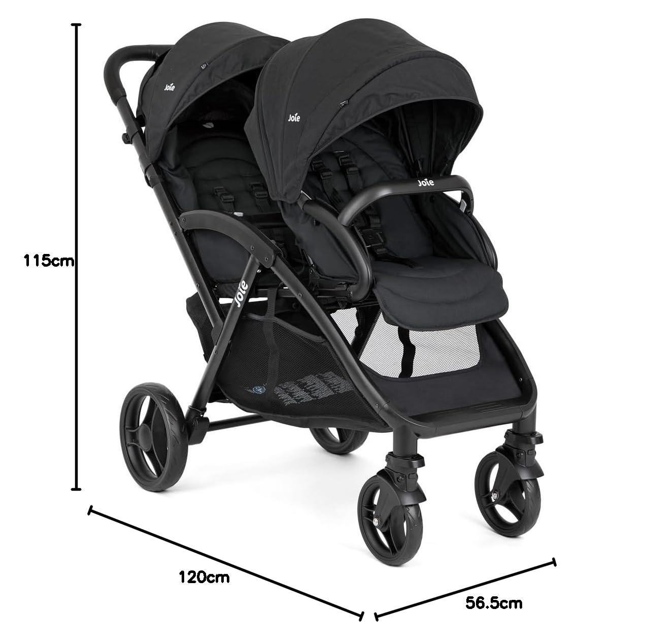Joie evalite™ duo passeggino doppio, leggero, chiusura compatta, compatibile con sistema da viaggio, fronte mondo, parapioggia incluso – dalla nascita ai 3 anni (0–15 kg), shale