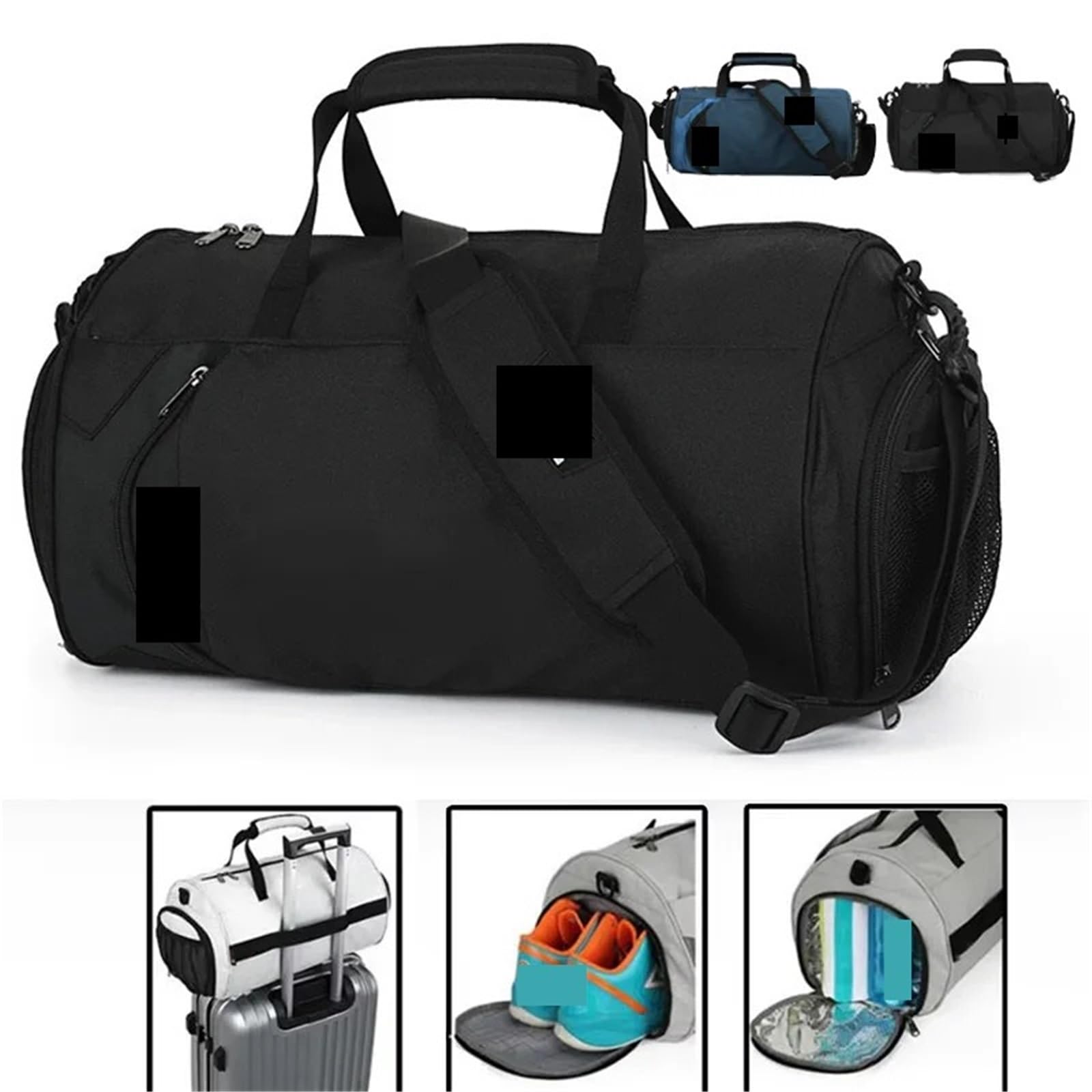 Bolsa de Deporte Bolsa Grande de Gimnasio for Hombre, Bolsas Fitness for Entrenamiento en seco y húmedo, Zapatos Yoga, Bolsos Hombro Viaje, Bolsa natación multifunción for Ejercicio(Black 43 * 25cm)