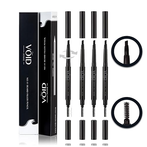 Miniatura 6 de VOID Homme Relleno de lápiz para barba para hombres (marrón claro, juego de 4) kit de bolígrafo instantáneo para barba completa, forro de bolígrafo