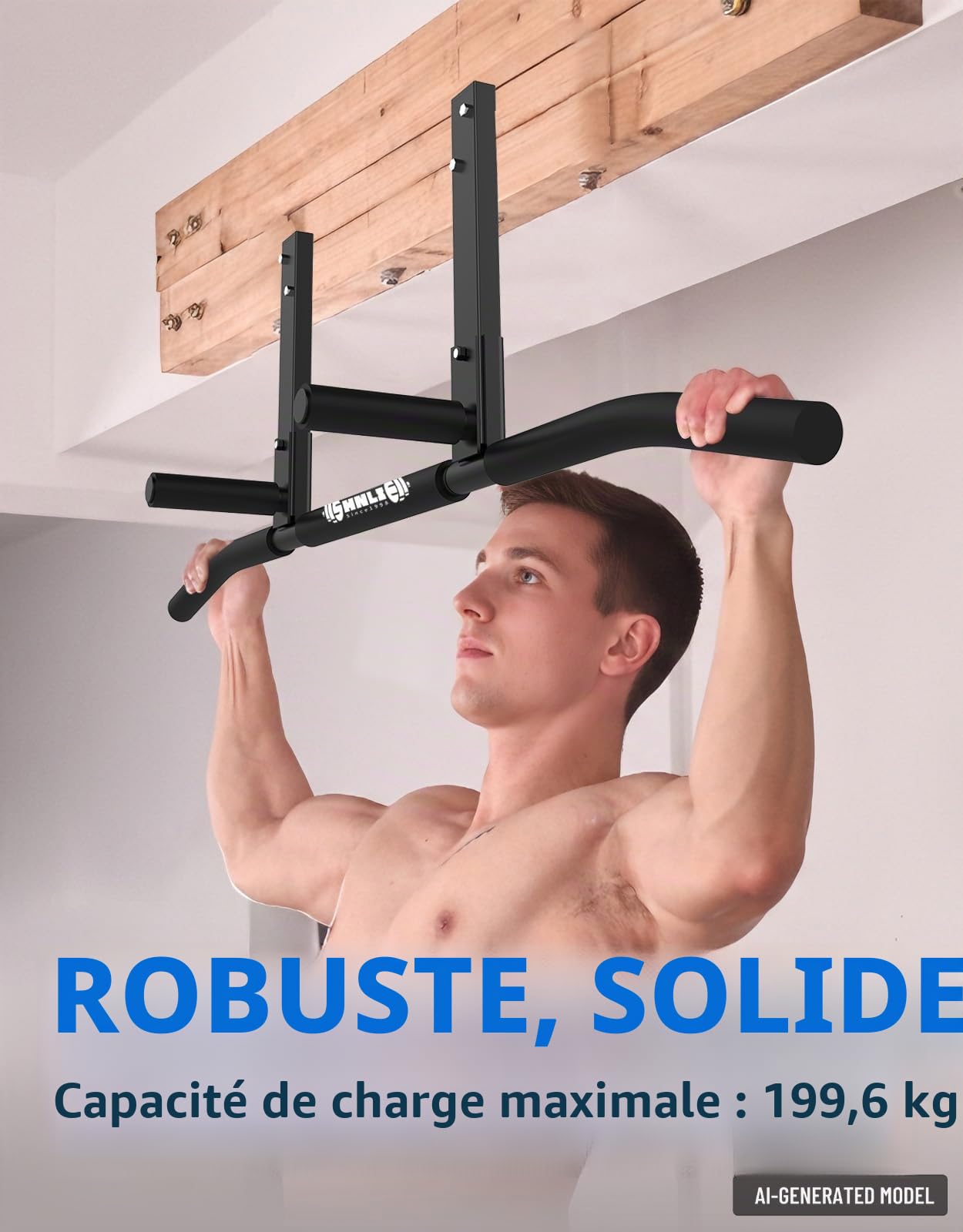 Barre de traction montée sur solive, barre de traction au plafond pour salle de sport à domicile, poutre, chevalet, installation facile, barre de 106,7 cm de large