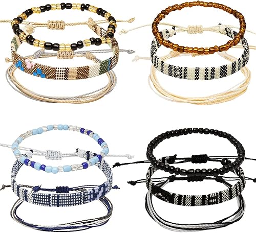 5pcs Surfer Beach Bracelet Set Men and Women Bracelets For Men Handmade Boho Bracelets Jewelry Wrap Bracelets Waterproof Adjustable MenS And WomenS