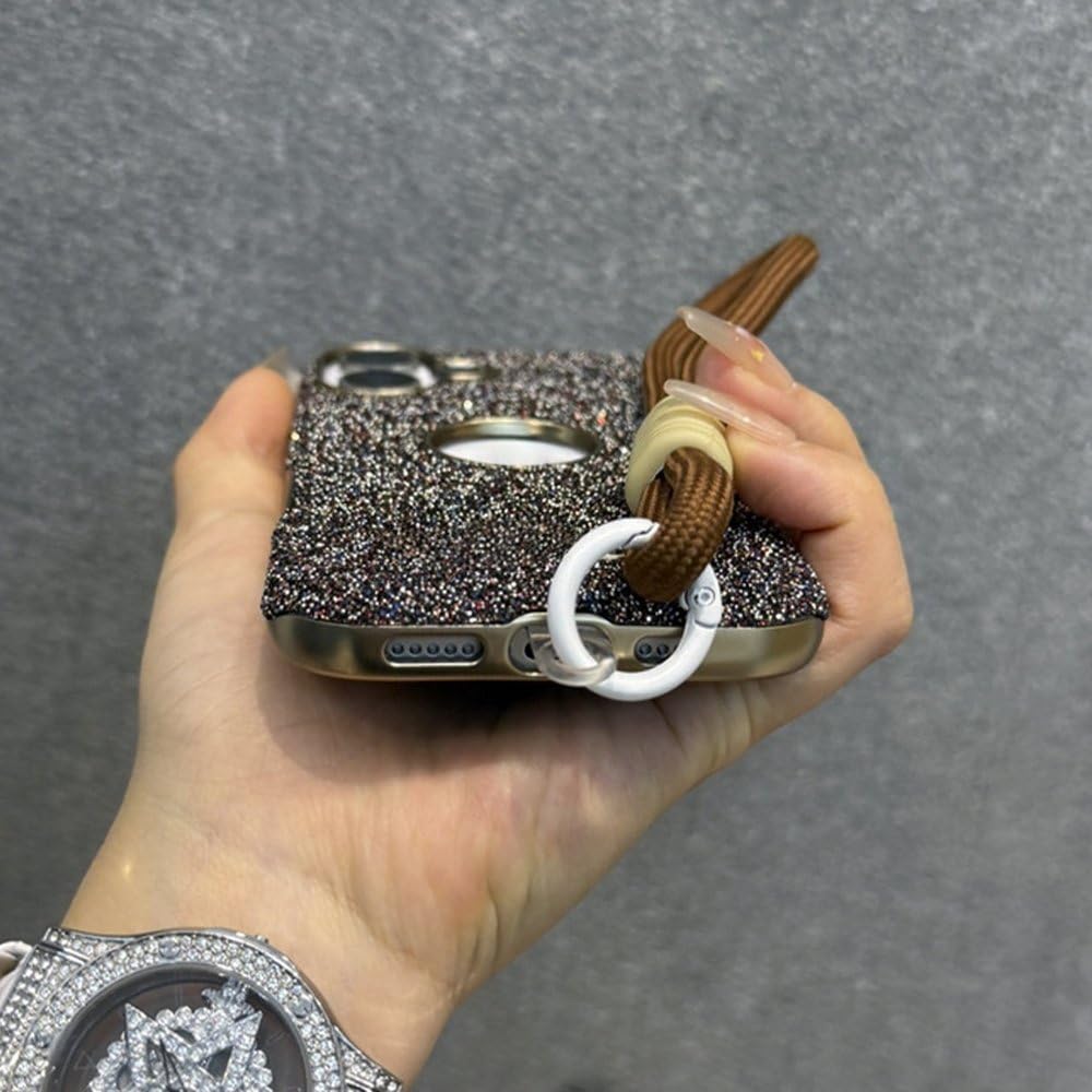 Etui z błyszczącymi diamentami i kryształkami do iPhone'a 12 13 14 15 16 Pro Max Plus, błyszczące, wstrząsoodporne, z paskiem na nadgarstek i osłoną na przewód, czerwone, do iPhone'a 12 Pro