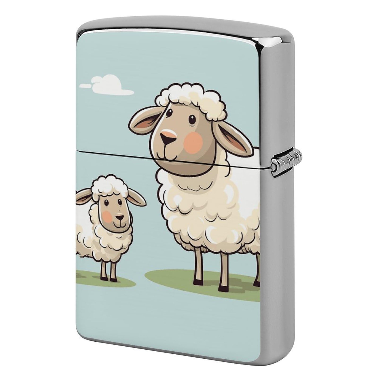 Sheep and Lamb Cartoon Lighter Case Vintage Metal Lighter Cover Reusable Lighter Protective Sleeve Unique Design Personalized Lighter Sleeve Holder Against Dust and Scratches