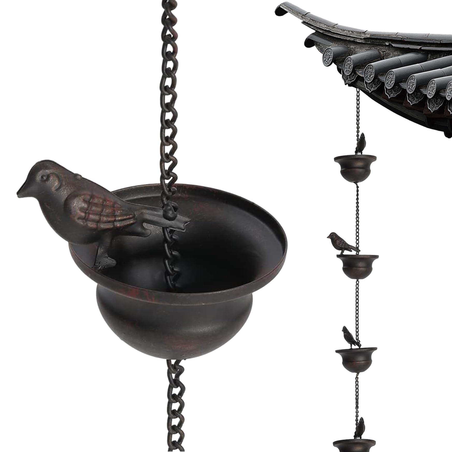 Cadena de lluvia robusta de metal inoxidable con ocho tazas colgantes