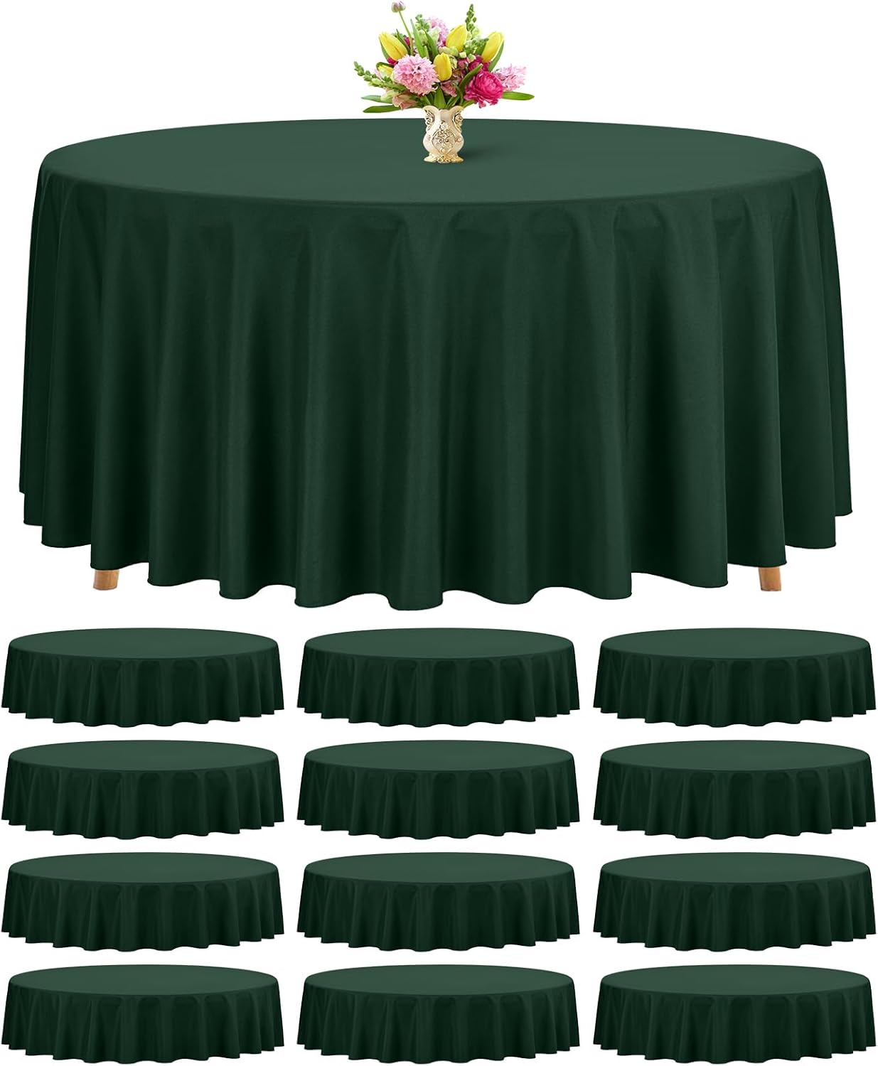 Teruntrue 12 Packs Hunter Green Round Tablecloths 120 inch Round Table Cloth, Washable Polyester Fabric for Wedding Parties Banquet Holiday Dinner Table Decorative, Hunter Green Hunter Green 12Packs-120inch