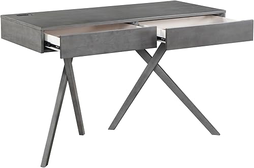 Miniatura 9 de 24/7 Shop at Home Idris Mid-Century - Escritorio moderno de madera con 2 cajones con puerto USB, toma de corriente para estación de trabajo, oficina