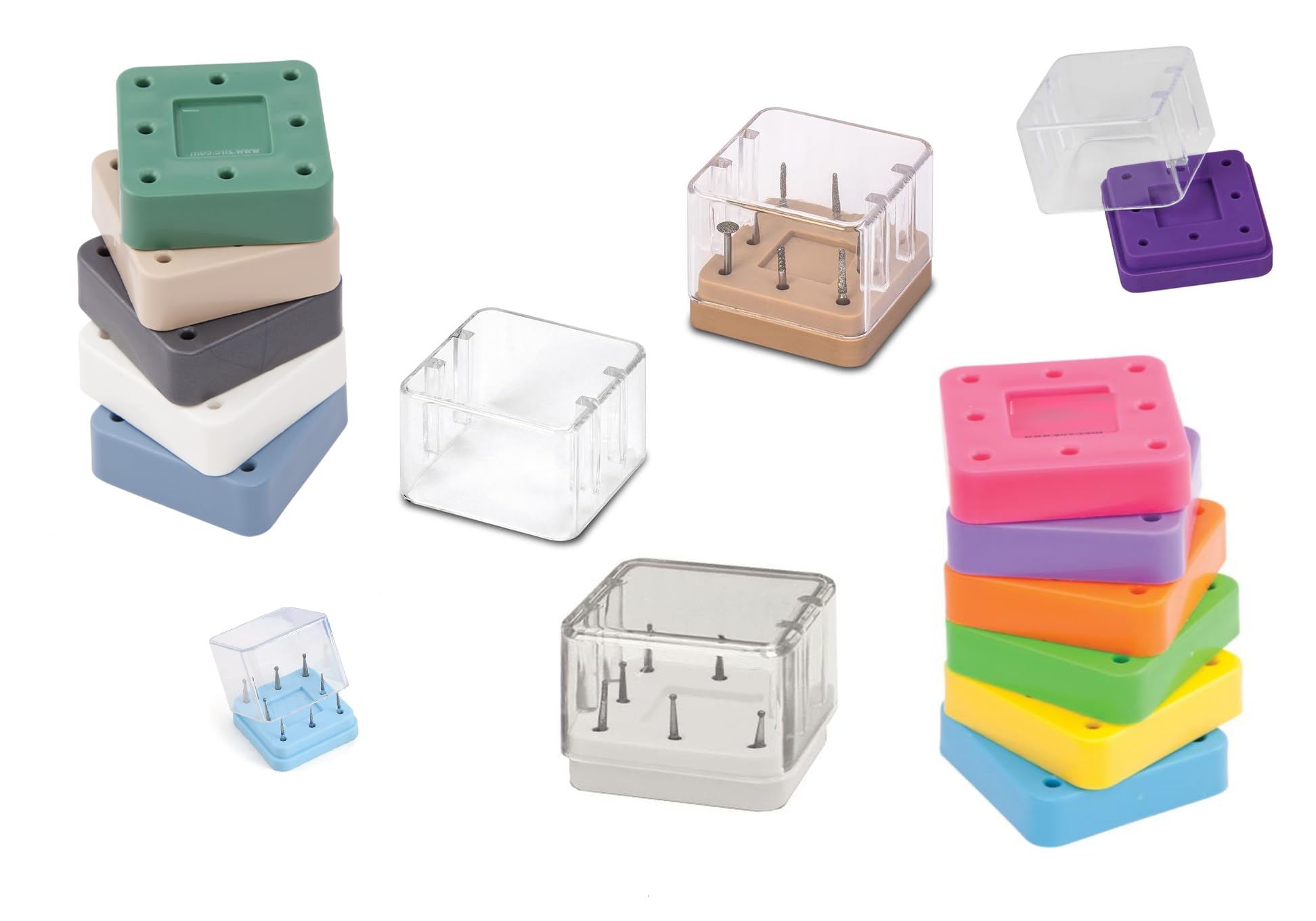 AmeriCan Goods 2 Pcs Dental Bur Block Silicone Square Magnetic Autoclavable 8 Capacity for Dental Lab Burs Holder Block (White)