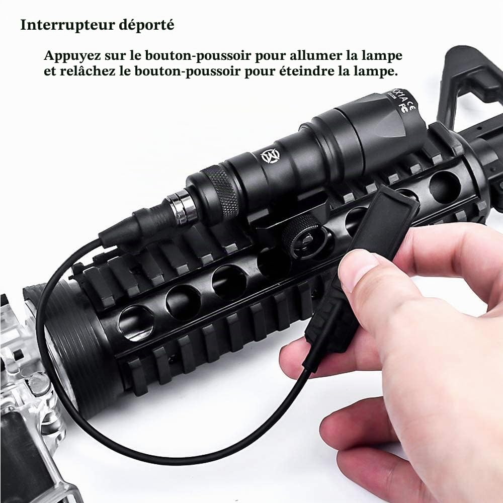 M300A Lampe de poche tactique Scout Light 600 Lumens, lampe de poche M300 avec pressostat, torche tactique avec rail Picatinny 20 mm pour le camping, la randonnée (Noir)
