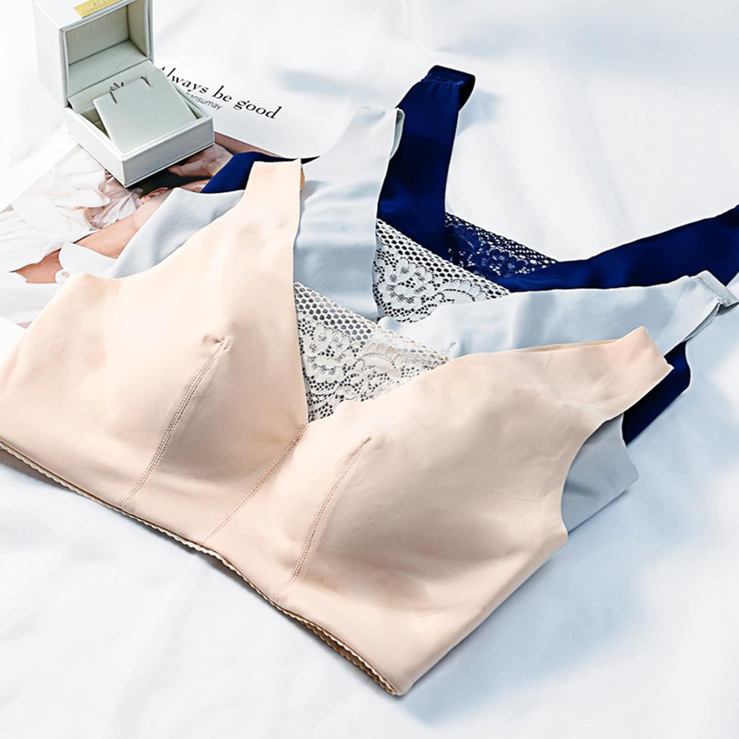 Women Thin Mastectomy Camisole Bras Adjust Plus Size Lingerie Pocket Bra for Post Surgery Women Silicone Breastforms (Color : Blue, Size : M/Medium)