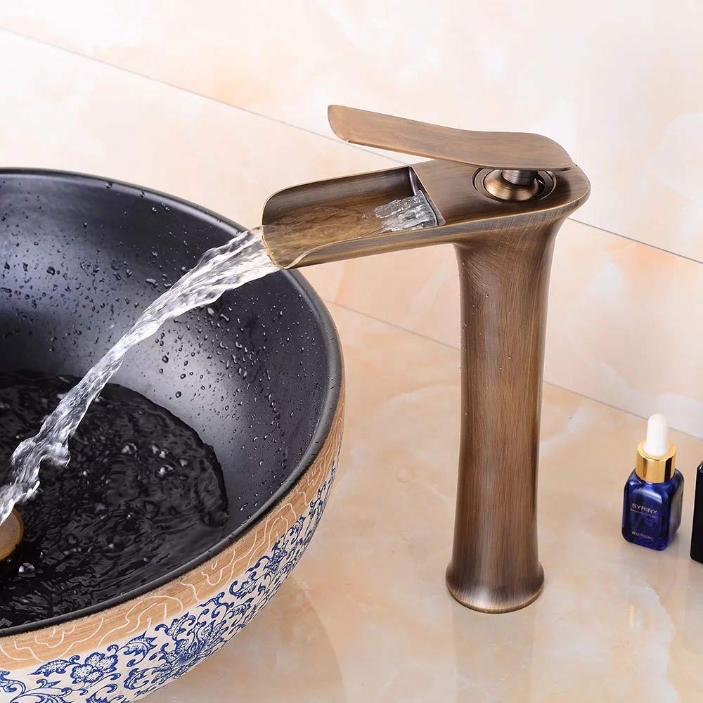 Marcoware Brass G555 Waterfall Design Antique Single Lever Basin Mixer with Hot & Cold Connection Hoses, Antique Brass, Brushed Finish (B083GPKTR5) Amazon Price History, Amazon Price Tracker