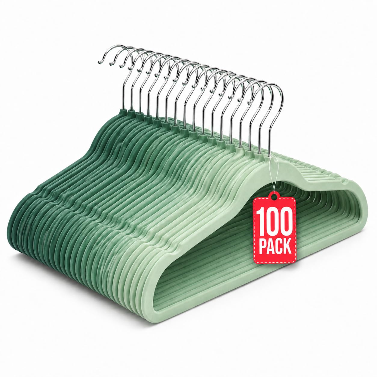 COM-FORT HOUSE Samt-Kleiderbügel, rutschfest, 100 Stück, grüne Töne, ultradünn, platzsparend, 360° drehbarer Haken, für Kleidung, Anzüge, Kleider und Hemden