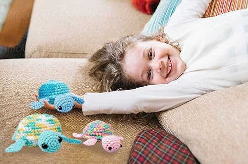 Miniatura 7 de Kit de ganchillo para principiantes, adultos y niños, kit de animales de ganchillo para principiantes, kit familiar de tortugas, kit de 3 piezas,