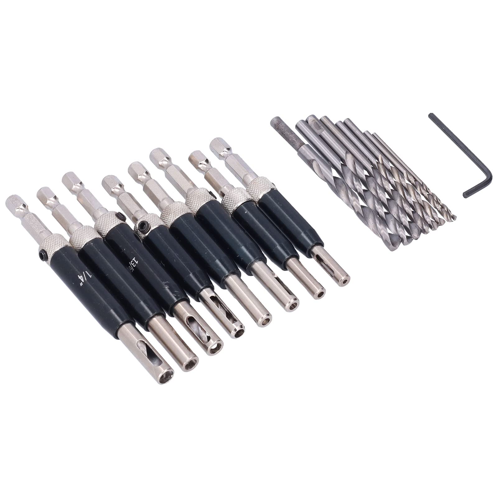 Juego de 17 brocas para bisagras, kit de brocas para puerta autocentrantes con llave hexagonal, abridor de agujeros de acero de alta velocidad para carpintería, ventanas y