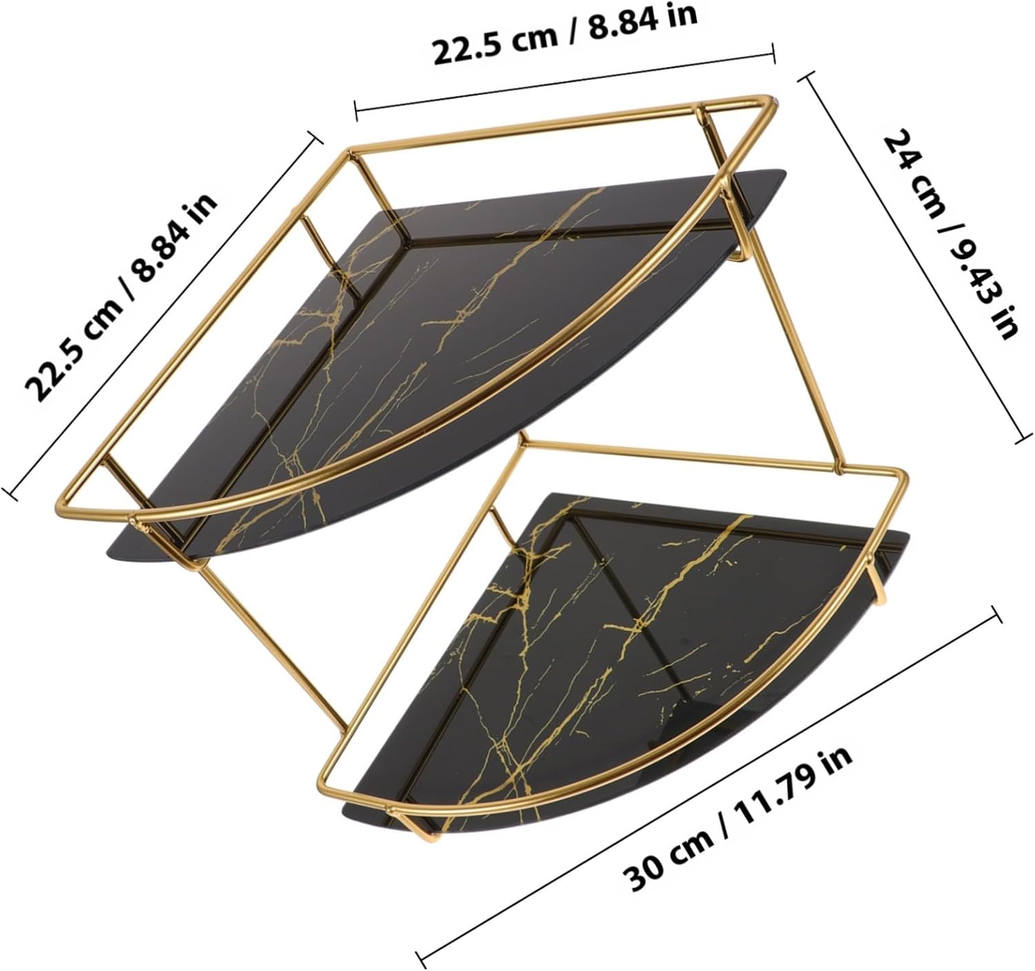 Iron Bathroom Corner Shelf Matte Dark and Gold Double Space-Saving Organizer for Countertop Storage in Kitchen and Bathroom Sturdy Triangular Rack for Cosmetics and Sundries