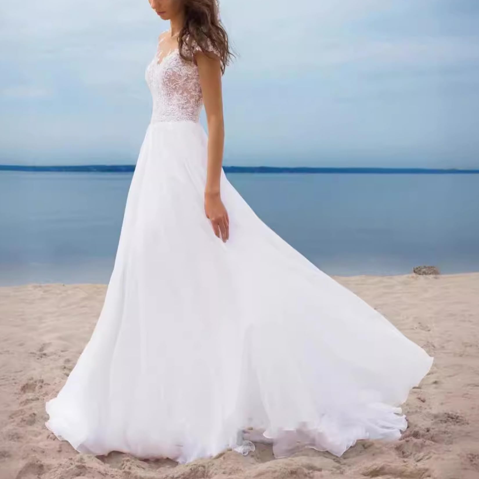 Qiribati Robes De Mariée D'église Femmes Halterneck Robes Formelles en Dentelle Bouches Nuptiales Robe Maxi