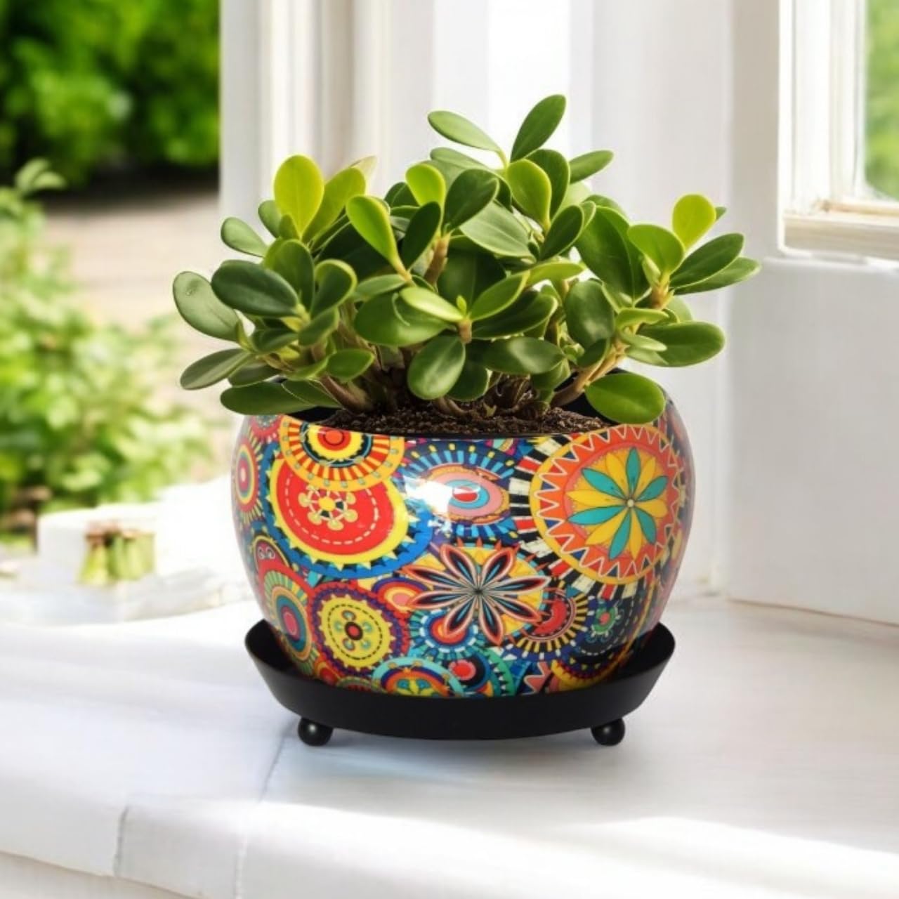 ecofynd Lily Black Metal Plant Pot - Indoor Outdoor -15