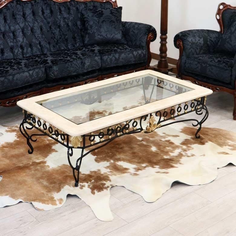 Amazon.co.jp: マクタン石 リビングテーブル 110cm ベージュ ガラス  