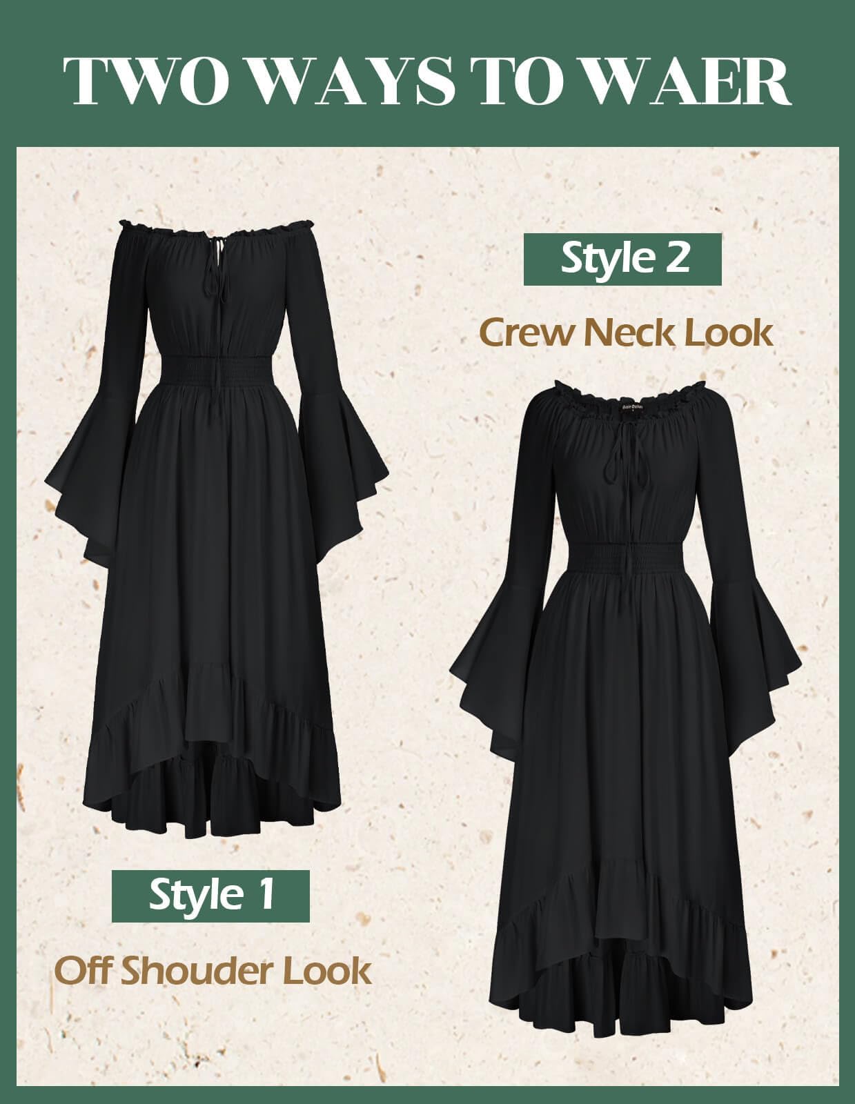 SCARLET DARKNESS Damen Renaissance Maxikleid Gesmokte Taille High Low Design Mittelalter Kleid