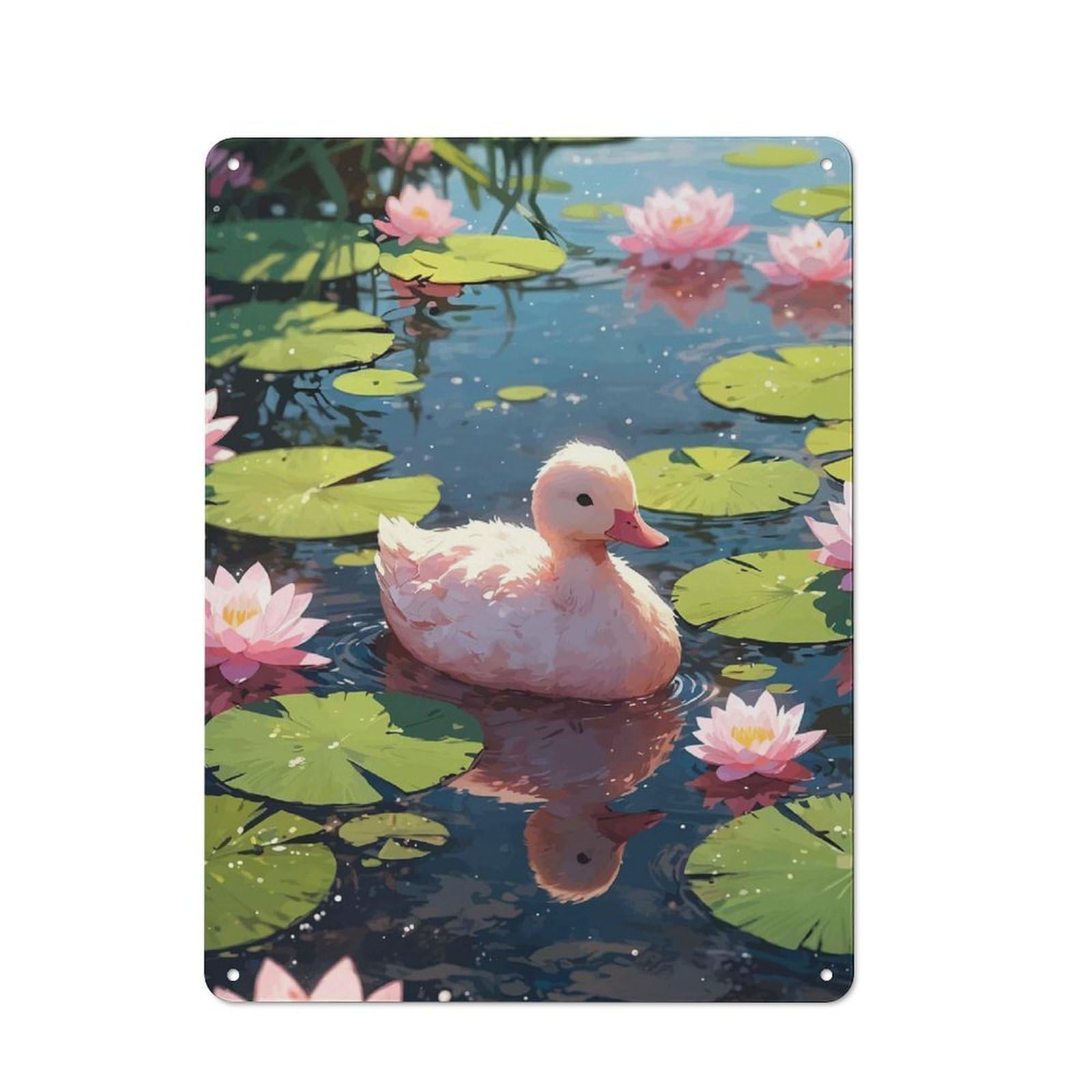 Junmoney Style-3 Loft Style Metal Wall Art Sign 40X30cm Featuring Duckling In A Lily Pond, Urban Room Decor For Loft, Studio, Office Or Creative Room