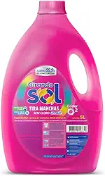 Girando Sol Tira Manchas Líquido Sem Cloro 5L Sabão Líquido Tira Manchas Rosa Poderoso Contra As Manchas Mais Difíceis Branco Mais Branco Colorido Mais Vivo