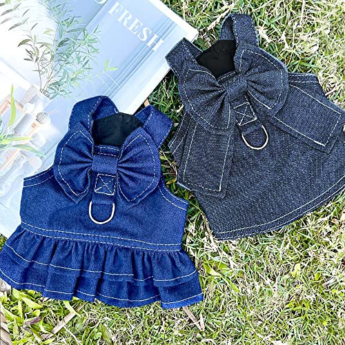 Hozz Small Dog Harness Dress Cute Bowtie Puppy Denim Skirt Jeans Dogs Clothing Pet Clothes Dogs Costumes With Leash Ring Light Blue M, Medium (Pack Of 1) #TOP5