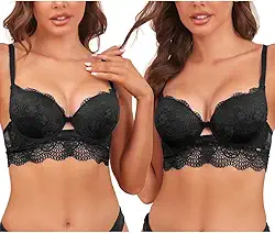 Sutiã feminino push up de renda com aro sutiã balconette acolchoado longo mergulho diário pacote com 2