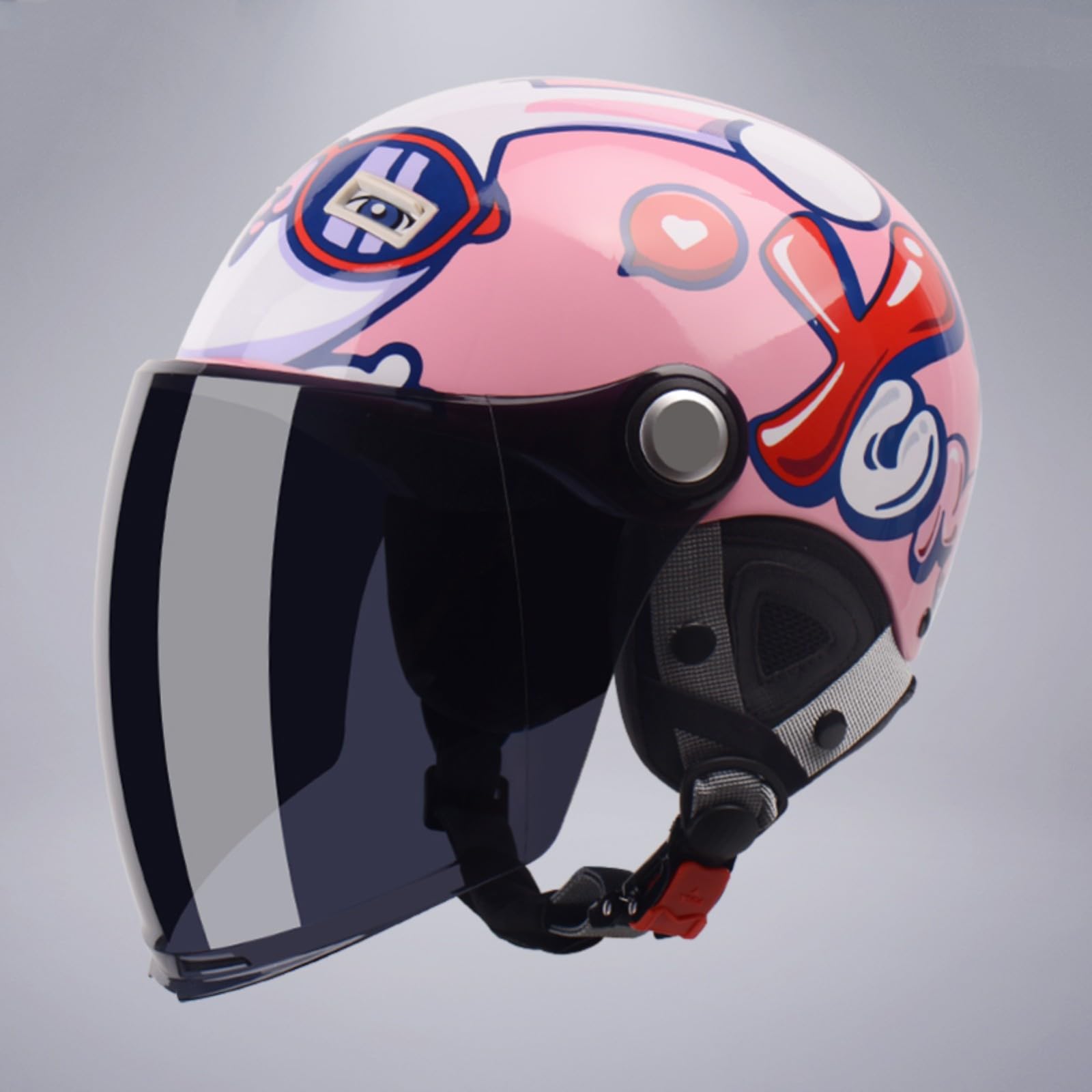 Średni Kask Motocyklowy dla Dzieci, Śliczne Kreskówka Kaski dla Dzieci z daszkiem słonecznym, odpowiednie dla motocykli, Rowery Ulicowe dla Dzieci 6-15 Lat