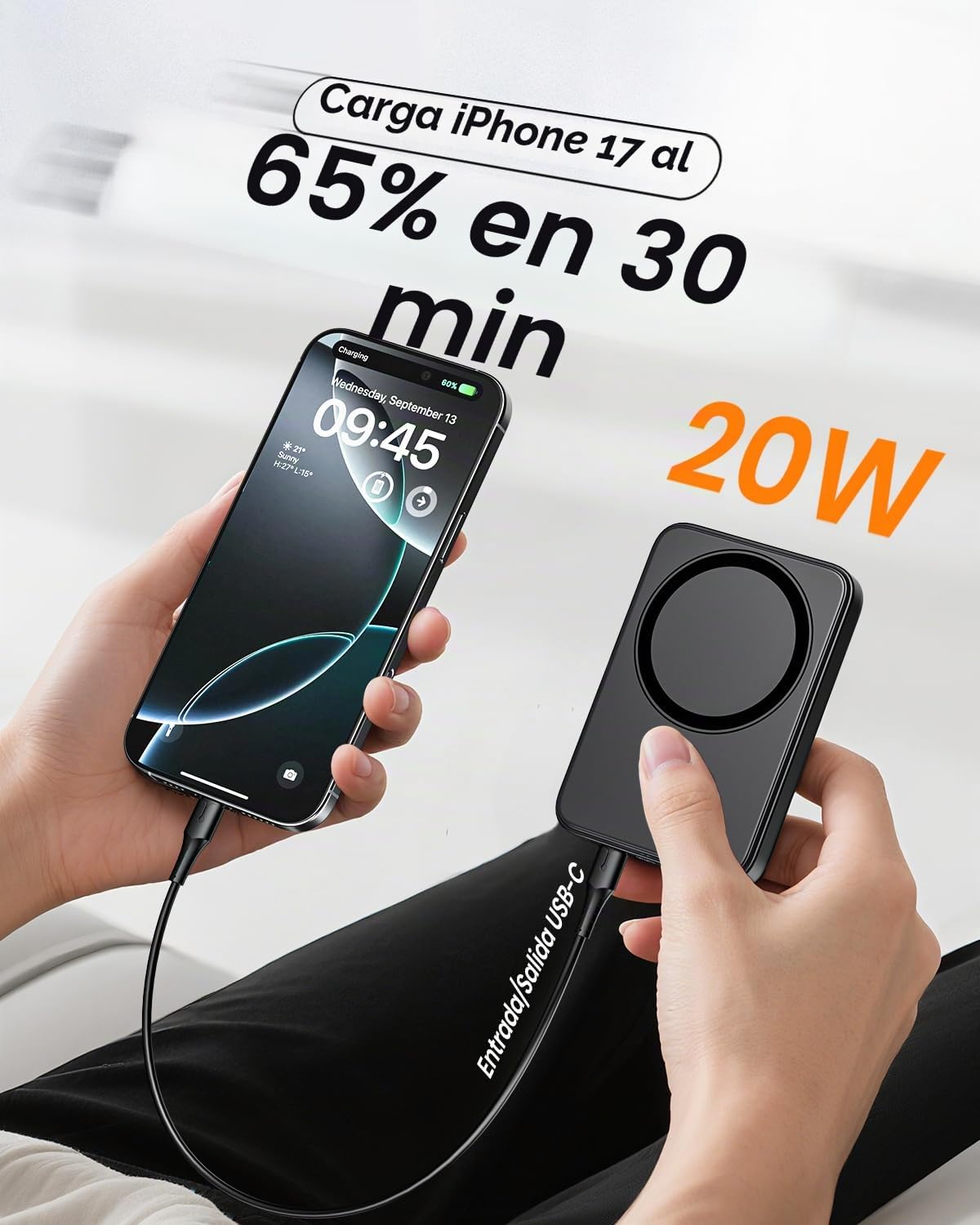 A ADDTOP mag-Safe Mini Power Bank Slim, 10000mAh Magnético Bateria Externa Inalámbrico, 20W PD Carga Rapida, Cargador Portátil con Pantalla LED para iPhone 17/16/15/14/13/12