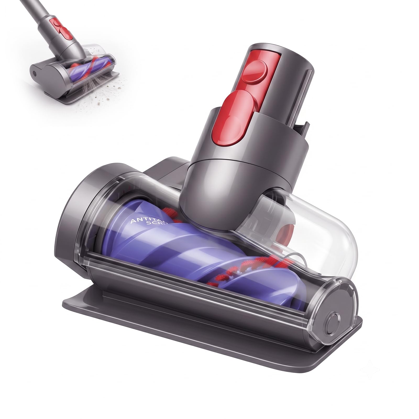 Mini Cepillo Motorizado Compatible con Dyson V7/ V8/ V10/ V11/ V15, Boquilla Turbina Anti Enredos para Aspiradora, para Limpieza de Colchones Tapiceria Sofas Escaleras y Pelo de Mascotas