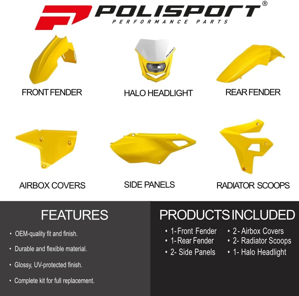 Polisport Motocross (MX) Restyling Kit for Suzuki DR-Z400 (2000-24) Dirt Bike – OEM Quality, Durable, Flexible & Perfect Fit – Yellow/White